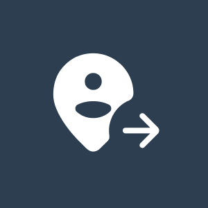 A white icon of a person with an arrow pointing to the right.
